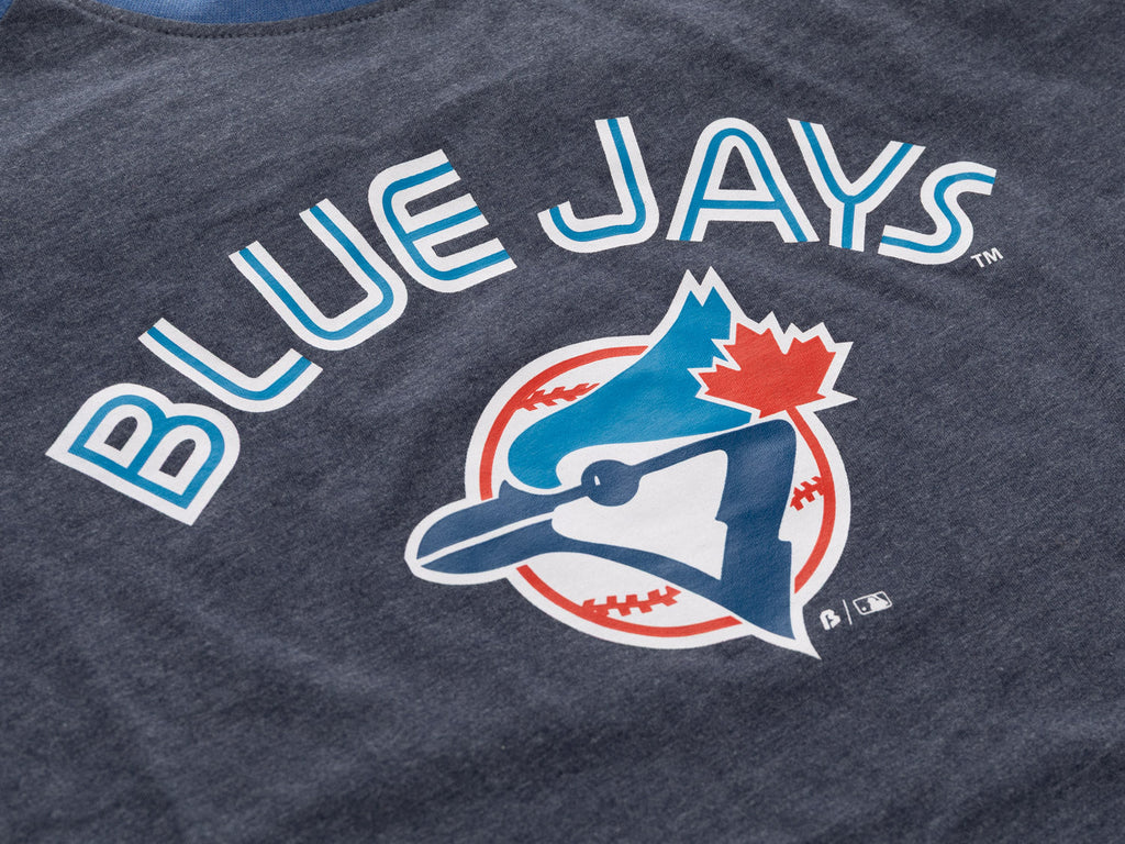 Toronto Blue Jays Men’s Cooperstown Wordmark Logo Raglan 3/4 Sleeve T-Shirt