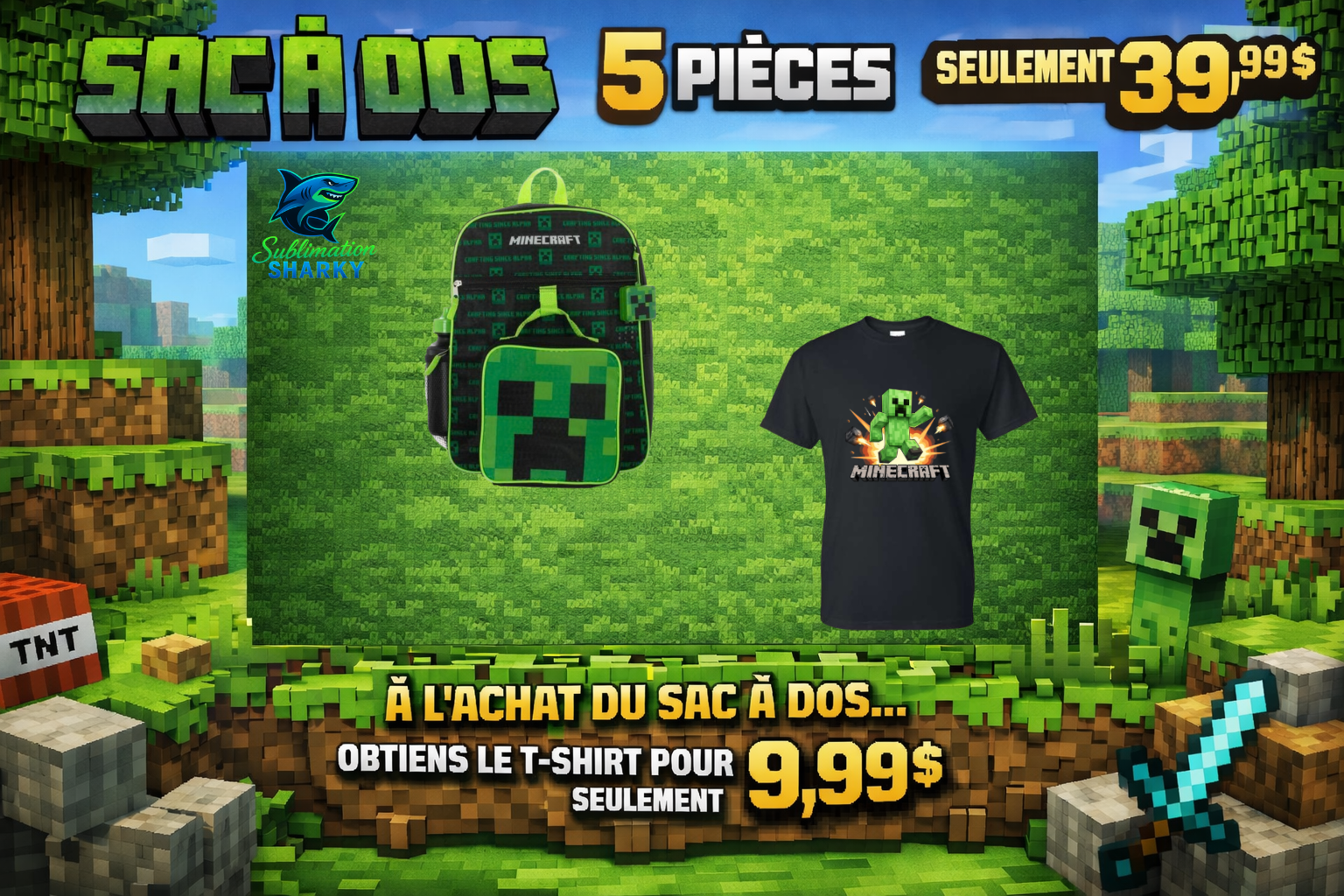 🔥 Minecraft Deal! 5-piece backpack + T-shirt from $9.99